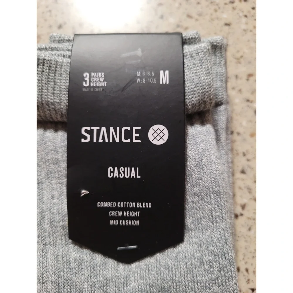 Stance Icon 3 Pair Unisex Medium Mens 6-8.5 Womens 8-10.5 Casual Crew Socks Gray